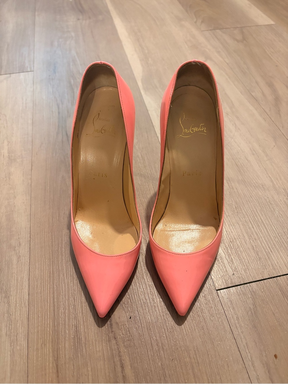 Christian Louboutin Coral Pink Pointed-Toe Leather Pumps